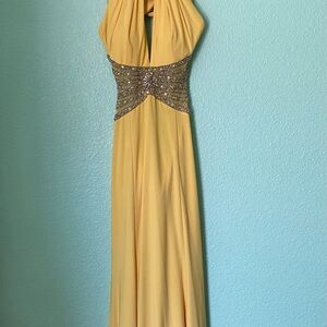 Embellished Yellow Halter Backless Gown for Prom